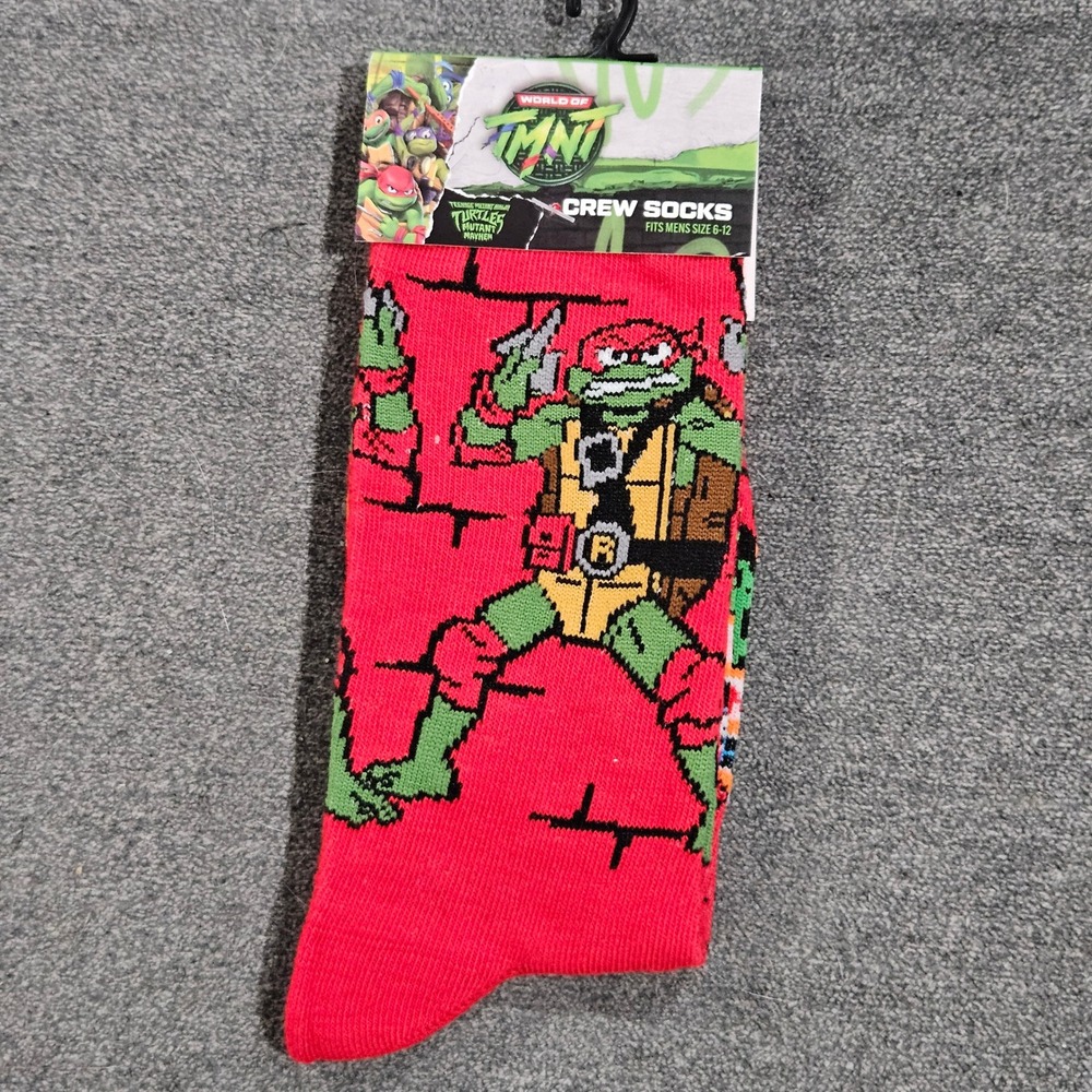 TMNT Mutant Mayhem Raphael Mens Crew Socks Red Size 6-12 New Nickelodeon